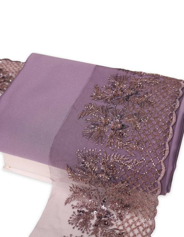 Aurora Blossom Beaded Border Lace Mix and Match - (Dusty Purple) + Satin (Dusty Purple)